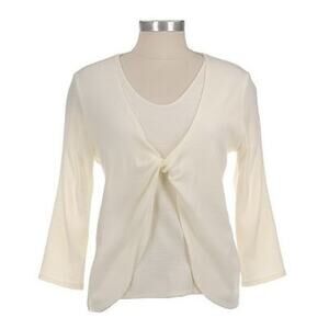 Women's Nina Leonard Long Sleeve Black Top with Faux Shrug Size Large